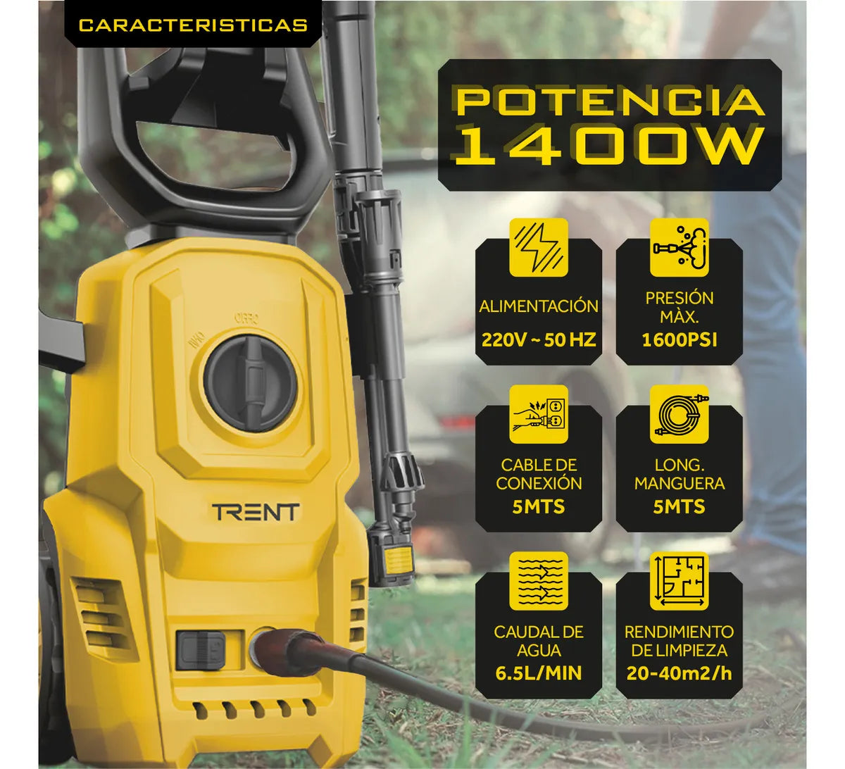💦 Hidrolavadora Eléctrica Trent HLT307-1400W – Potencia, limpieza y practicidad