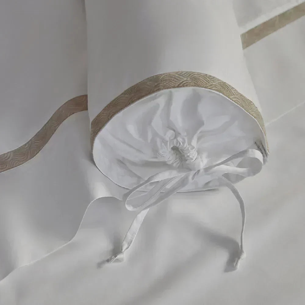 Juego de sábanas de satén de 1000 hilos, 100 % algodón egipcio, color blanco Mirtina/Legno - Sábanas + Fundas de almohada + Edredón