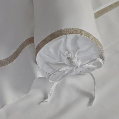 Juego de sábanas de satén de 1000 hilos, 100 % algodón egipcio, color blanco Mirtina/Legno - Sábanas + Fundas de almohada + Edredón