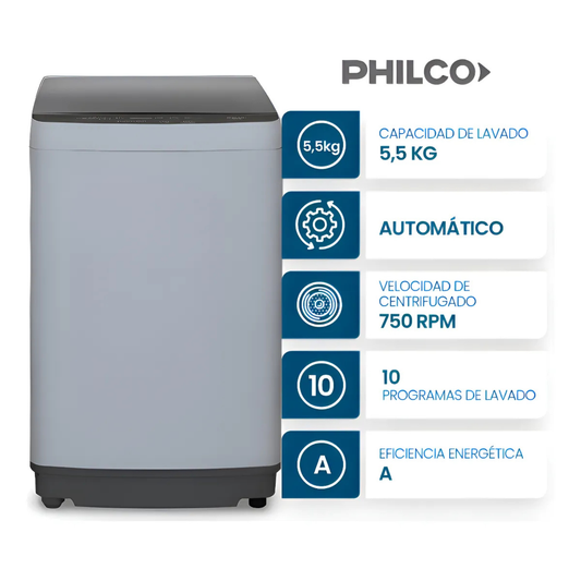 🧺 Lavarropas Automático Philco 5.5kg – Compacto, eficiente y fácil de usar